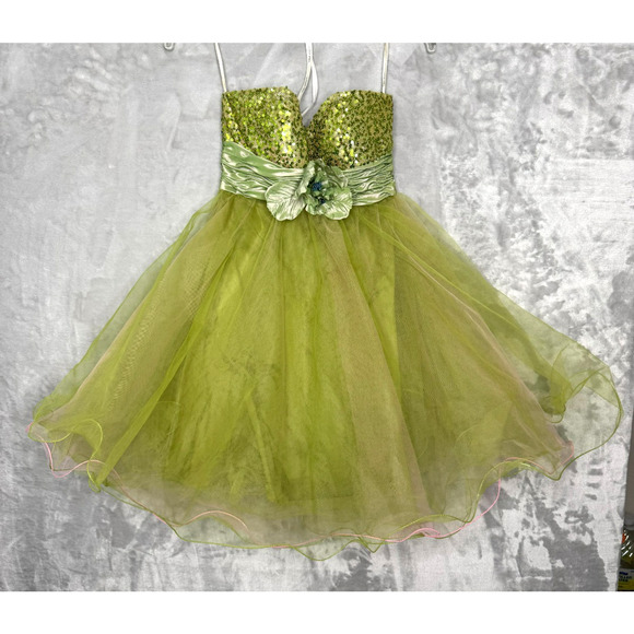 Sherri Hill Dress Womens 0 Green Pink Sequin Tulle Strapless Mini Fairycore Prom - Picture 1 of 8